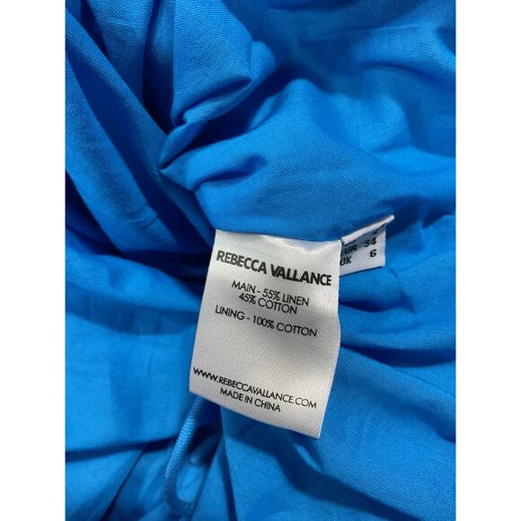 Rebecca Vallance 'Isidora' Blue Sleeveless Belted Linen & Cotton Midi Dress - Picture 5 of 5